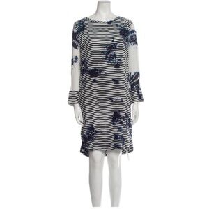 Raquel Allegra Navy and White Silk Knee-Length Dress